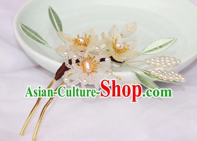 Chinese Ancient Court Woman Pear Blossom Hairpin Traditional Ming Dynasty Pearls Tassel Hair Stick Chinese Ancient Court Woman Pear Blossom Hairpin Traditional Ming Dynasty Pearls Tassel Hair Stick