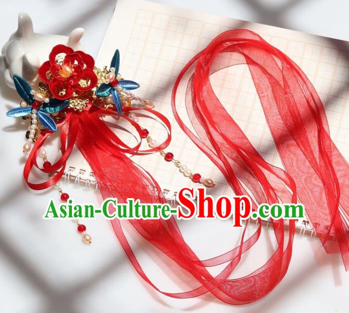 Chinese Ancient Princess Red Silk Ribbon Hair Claw Handmade Hanfu Tassel Hair Accessories Chinese Ancient Princess Red Silk Ribbon Hair Claw Handmade Hanfu Tassel Hair Accessories