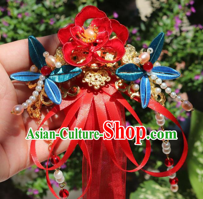 Chinese Ancient Princess Red Silk Ribbon Hair Claw Handmade Hanfu Tassel Hair Accessories Chinese Ancient Princess Red Silk Ribbon Hair Claw Handmade Hanfu Tassel Hair Accessories