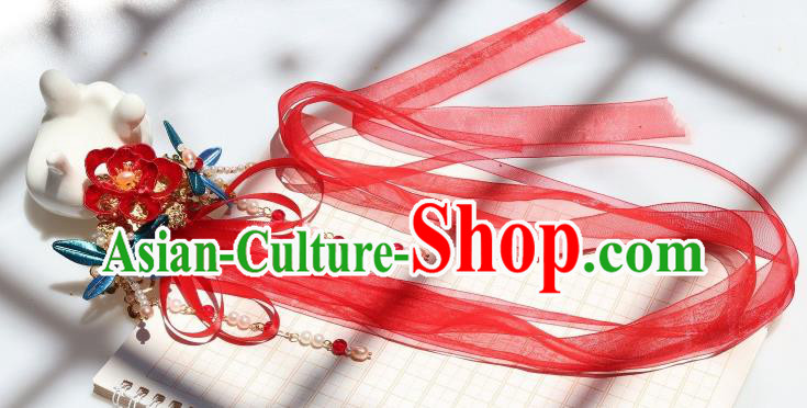 Chinese Ancient Princess Red Silk Ribbon Hair Claw Handmade Hanfu Tassel Hair Accessories Chinese Ancient Princess Red Silk Ribbon Hair Claw Handmade Hanfu Tassel Hair Accessories