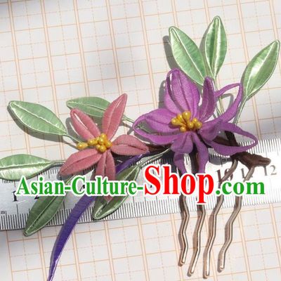 Chinese Handmade Ming Dynasty Hanfu Hairpin Ancient Princess Purple Lily Flower Hair Comb