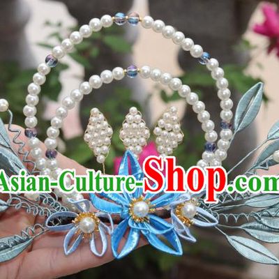 Chinese Traditional Hanfu Pearls Hair Comb Ancient Ming Dynasty Princess Hair Crown