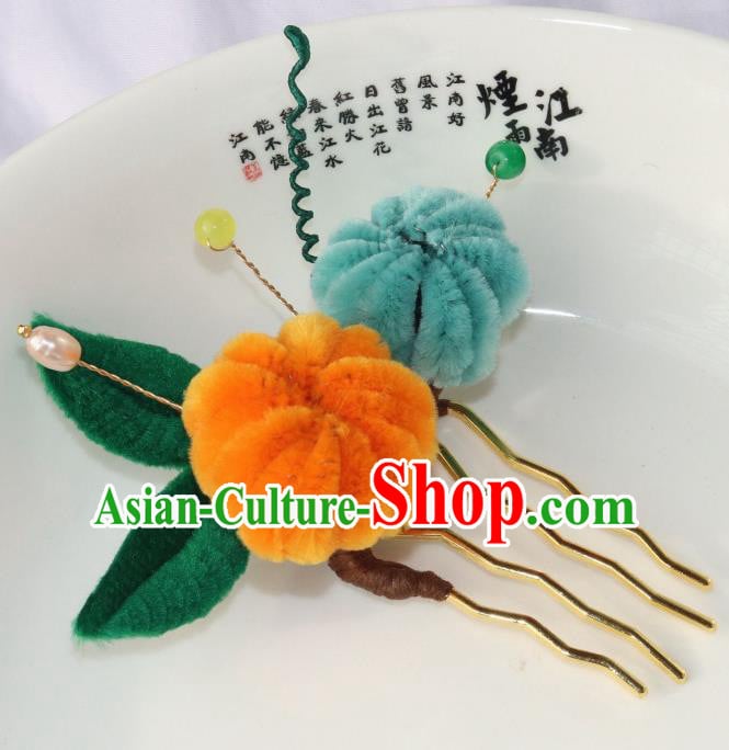 Chinese Ancient Court Hairpin Traditional Ming Dynasty Princess Velvet Chrysanthemum Hair Comb Chinese Ancient Court Hairpin Traditional Ming Dynasty Princess Velvet Chrysanthemum Hair Comb
