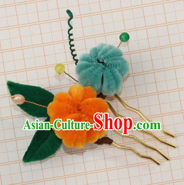 Chinese Ancient Court Hairpin Traditional Ming Dynasty Princess Velvet Chrysanthemum Hair Comb Chinese Ancient Court Hairpin Traditional Ming Dynasty Princess Velvet Chrysanthemum Hair Comb