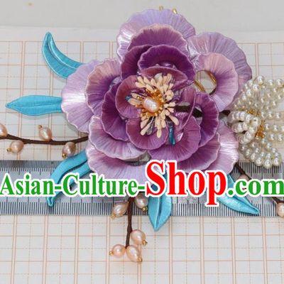 Chinese Ancient Noble Woman Hairpin Traditional Ming Dynasty Princess Lilac Peony Hair Comb