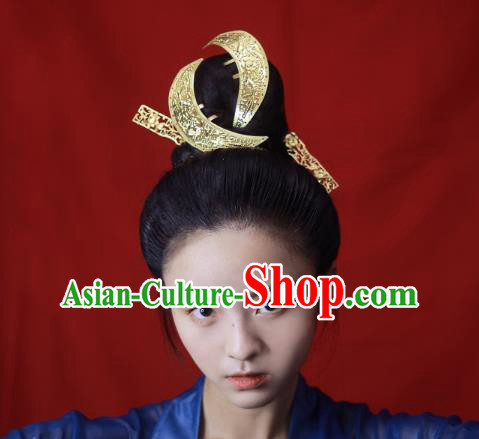 Chinese Handmade Golden Hairpins Ancient Tang Dynasty Princess Hair Accessories Full Set Chinese Handmade Golden Hairpins Ancient Tang Dynasty Princess Hair Accessories Full Set