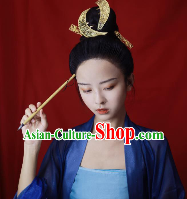 Chinese Handmade Golden Hairpins Ancient Tang Dynasty Princess Hair Accessories Full Set Chinese Handmade Golden Hairpins Ancient Tang Dynasty Princess Hair Accessories Full Set