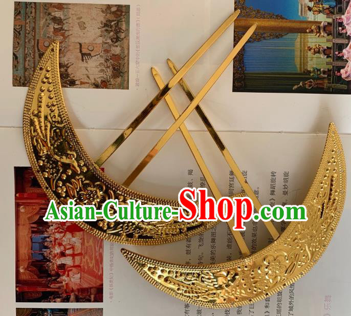 Chinese Handmade Golden Hairpins Ancient Tang Dynasty Princess Hair Accessories Full Set Chinese Handmade Golden Hairpins Ancient Tang Dynasty Princess Hair Accessories Full Set
