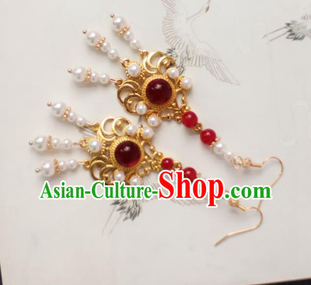 China Handmade Ancient Bride Earrings Traditional Ming Dynasty Wedding Pearls Ear Jewelry China Handmade Ancient Bride Earrings Traditional Ming Dynasty Wedding Pearls Ear Jewelry