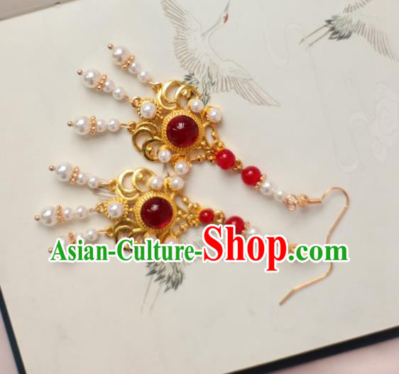 China Handmade Ancient Bride Earrings Traditional Ming Dynasty Wedding Pearls Ear Jewelry China Handmade Ancient Bride Earrings Traditional Ming Dynasty Wedding Pearls Ear Jewelry