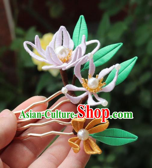Chinese Handmade Pearls Hair Stick Ancient Ming Dynasty Princess Silk Orchids Hair Comb Chinese Handmade Pearls Hair Stick Ancient Ming Dynasty Princess Silk Orchids Hair Comb
