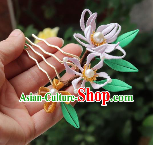 Chinese Handmade Pearls Hair Stick Ancient Ming Dynasty Princess Silk Orchids Hair Comb Chinese Handmade Pearls Hair Stick Ancient Ming Dynasty Princess Silk Orchids Hair Comb
