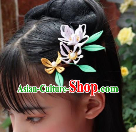 Chinese Handmade Pearls Hair Stick Ancient Ming Dynasty Princess Silk Orchids Hair Comb Chinese Handmade Pearls Hair Stick Ancient Ming Dynasty Princess Silk Orchids Hair Comb