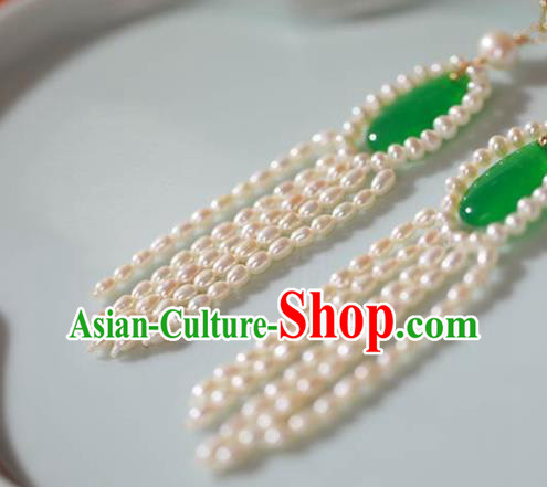 China National Pearls Tassel Earrings Traditional Cheongsam Jade Ear Jewelry China National Pearls Tassel Earrings Traditional Cheongsam Jade Ear Jewelry