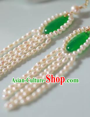 China National Pearls Tassel Earrings Traditional Cheongsam Jade Ear Jewelry China National Pearls Tassel Earrings Traditional Cheongsam Jade Ear Jewelry