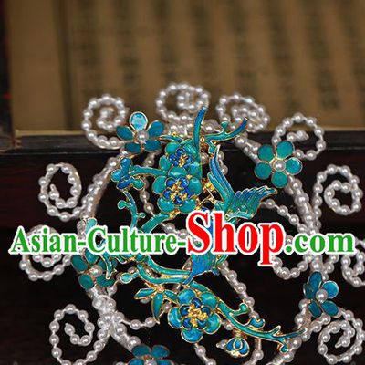 Chinese Traditional Qing Dynasty Imperial Concubine Hair Stick Ancient Court Woman Cloisonne Plum Hairpin