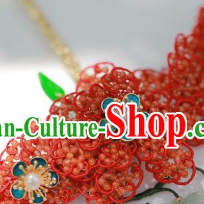 Chinese Traditional Ming Dynasty Wedding Hair Stick Ancient Empress Cloisonne Plum Blossom Hairpin