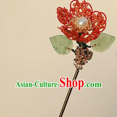 Chinese Ancient Imperial Concubine Red Beads Plum Hairpin Traditional Qing Dynasty Palace Hair Stick