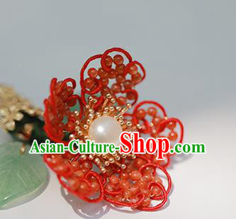 Chinese Ancient Imperial Concubine Red Beads Plum Hairpin Traditional Qing Dynasty Palace Hair Stick Chinese Ancient Imperial Concubine Red Beads Plum Hairpin Traditional Qing Dynasty Palace Hair Stick