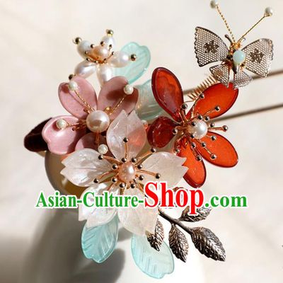 Chinese Ancient Princess Shell Flowers Hairpin Traditional Ming Dynasty Hair Stick