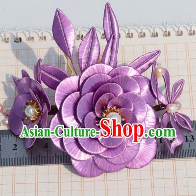 Chinese Traditional Hanfu Pearls Hair Comb Ancient Princess Lilac Camellia Hairpin