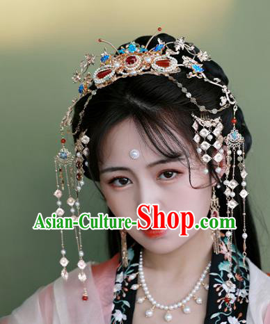 Chinese Ancient Princess Tassel Hairpin Traditional Tang Dynasty Golden Hair Comb Chinese Ancient Princess Tassel Hairpin Traditional Tang Dynasty Golden Hair Comb