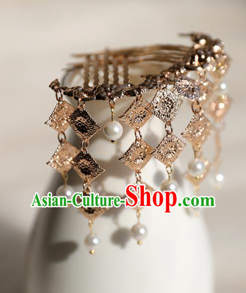 Chinese Ancient Princess Tassel Hairpin Traditional Tang Dynasty Golden Hair Comb Chinese Ancient Princess Tassel Hairpin Traditional Tang Dynasty Golden Hair Comb