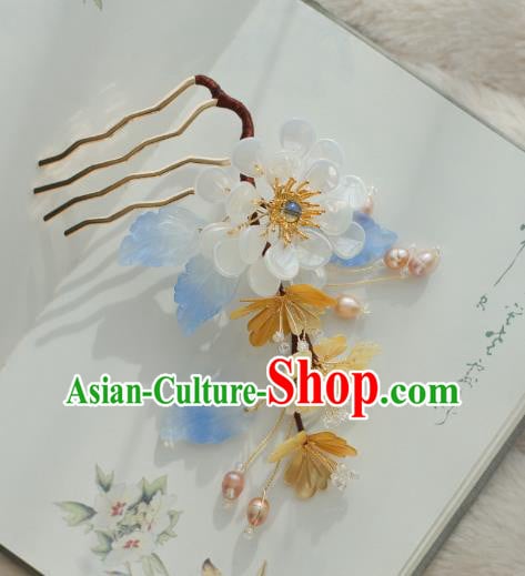 Chinese Handmade Classical White Flower Hair Comb Ancient Ming Dynasty Princess Shell Pearls Hairpin Chinese Handmade Classical White Flower Hair Comb Ancient Ming Dynasty Princess Shell Pearls Hairpin