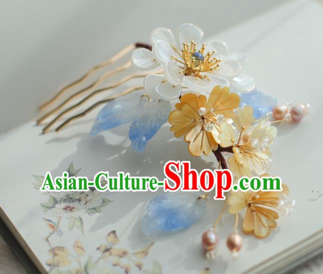 Chinese Handmade Classical White Flower Hair Comb Ancient Ming Dynasty Princess Shell Pearls Hairpin Chinese Handmade Classical White Flower Hair Comb Ancient Ming Dynasty Princess Shell Pearls Hairpin