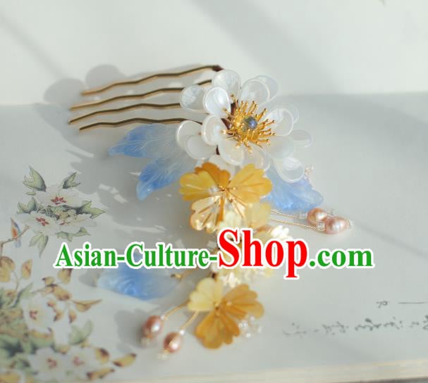 Chinese Handmade Classical White Flower Hair Comb Ancient Ming Dynasty Princess Shell Pearls Hairpin Chinese Handmade Classical White Flower Hair Comb Ancient Ming Dynasty Princess Shell Pearls Hairpin