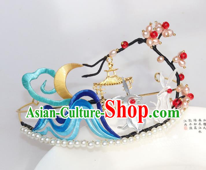 Chinese Ancient Princess Pearls Hair Clasp Traditional Song Dynasty Silk Moon Rabbit Hair Crown Chinese Ancient Princess Pearls Hair Clasp Traditional Song Dynasty Silk Moon Rabbit Hair Crown