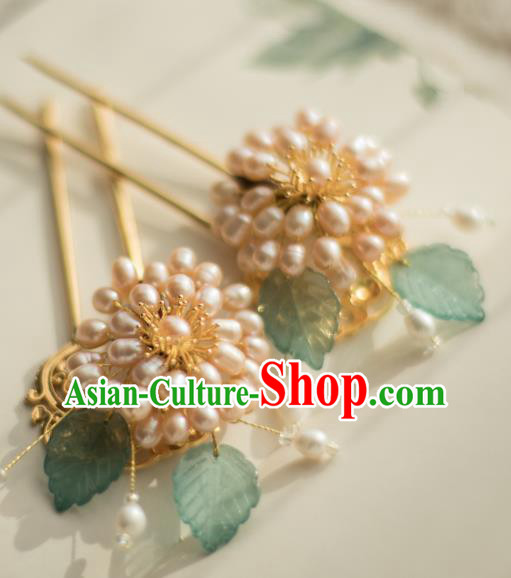 Chinese Handmade Pearls Chrysanthemum Hair Stick Ancient Ming Dynasty Princess Hairpin Chinese Handmade Pearls Chrysanthemum Hair Stick Ancient Ming Dynasty Princess Hairpin