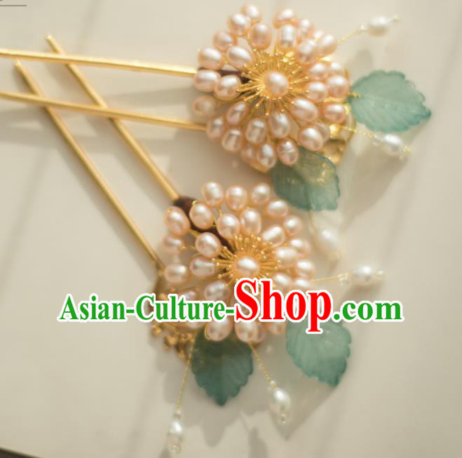 Chinese Handmade Pearls Chrysanthemum Hair Stick Ancient Ming Dynasty Princess Hairpin Chinese Handmade Pearls Chrysanthemum Hair Stick Ancient Ming Dynasty Princess Hairpin