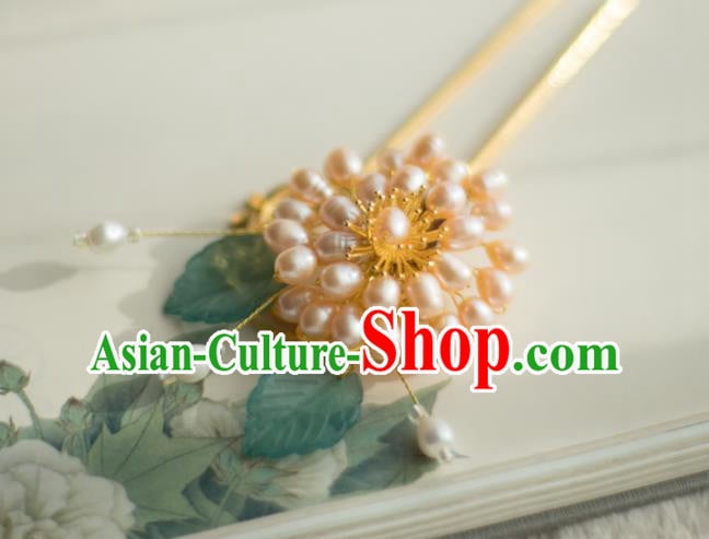 Chinese Handmade Pearls Chrysanthemum Hair Stick Ancient Ming Dynasty Princess Hairpin Chinese Handmade Pearls Chrysanthemum Hair Stick Ancient Ming Dynasty Princess Hairpin