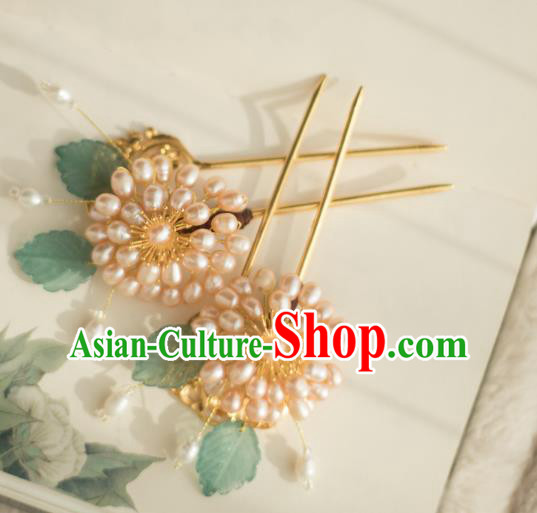 Chinese Handmade Pearls Chrysanthemum Hair Stick Ancient Ming Dynasty Princess Hairpin Chinese Handmade Pearls Chrysanthemum Hair Stick Ancient Ming Dynasty Princess Hairpin