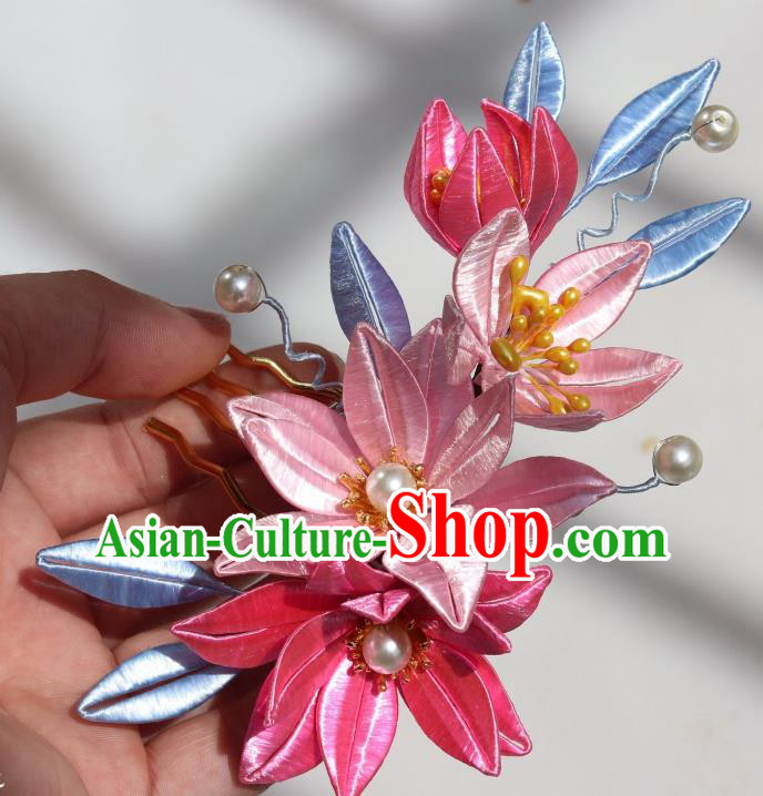 Chinese Traditional Song Dynasty Palace Lady Hair Comb Ancient Princess Pink Silk Epiphyllum Hairpin Chinese Traditional Song Dynasty Palace Lady Hair Comb Ancient Princess Pink Silk Epiphyllum Hairpin