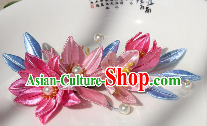 Chinese Traditional Song Dynasty Palace Lady Hair Comb Ancient Princess Pink Silk Epiphyllum Hairpin Chinese Traditional Song Dynasty Palace Lady Hair Comb Ancient Princess Pink Silk Epiphyllum Hairpin