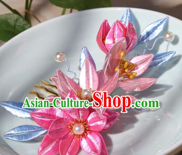 Chinese Traditional Song Dynasty Palace Lady Hair Comb Ancient Princess Pink Silk Epiphyllum Hairpin Chinese Traditional Song Dynasty Palace Lady Hair Comb Ancient Princess Pink Silk Epiphyllum Hairpin