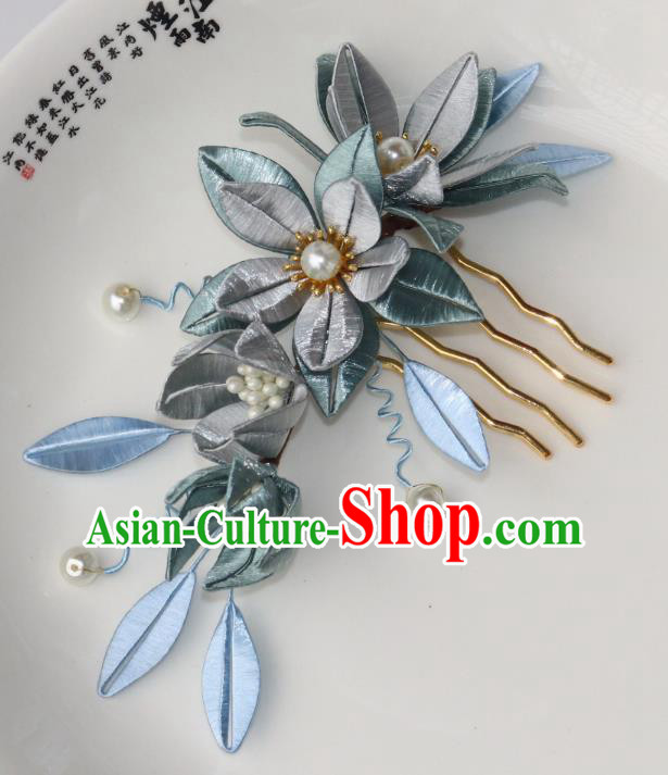 Chinese Ancient Palace Princess Pearls Hairpin Traditional Song Dynasty Grey Silk Flowers Hair Comb Chinese Ancient Palace Princess Pearls Hairpin Traditional Song Dynasty Grey Silk Flowers Hair Comb