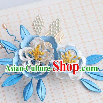 Chinese Handmade Peony Flowers Hair Comb Ancient Ming Dynasty Palace Princess Hairpin