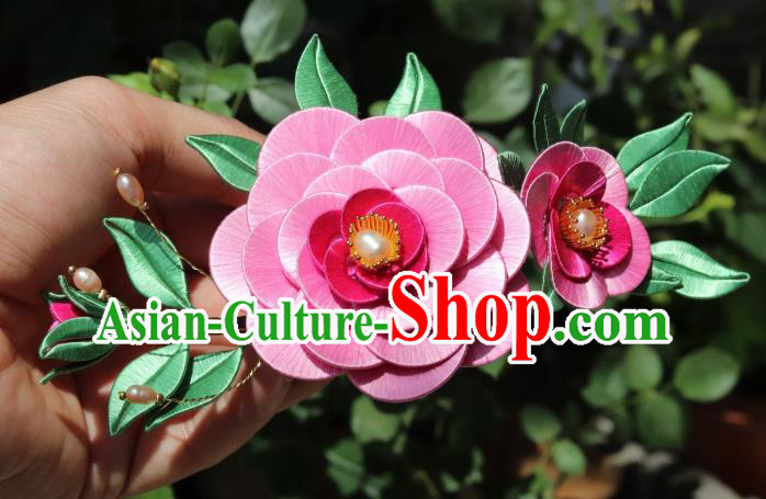 Chinese Ancient Court Lady Pearls Hairpin Handmade Ming Dynasty Princess Rosy Camellia Hair Comb Chinese Ancient Court Lady Pearls Hairpin Handmade Ming Dynasty Princess Rosy Camellia Hair Comb