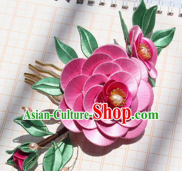Chinese Ancient Court Lady Pearls Hairpin Handmade Ming Dynasty Princess Rosy Camellia Hair Comb Chinese Ancient Court Lady Pearls Hairpin Handmade Ming Dynasty Princess Rosy Camellia Hair Comb