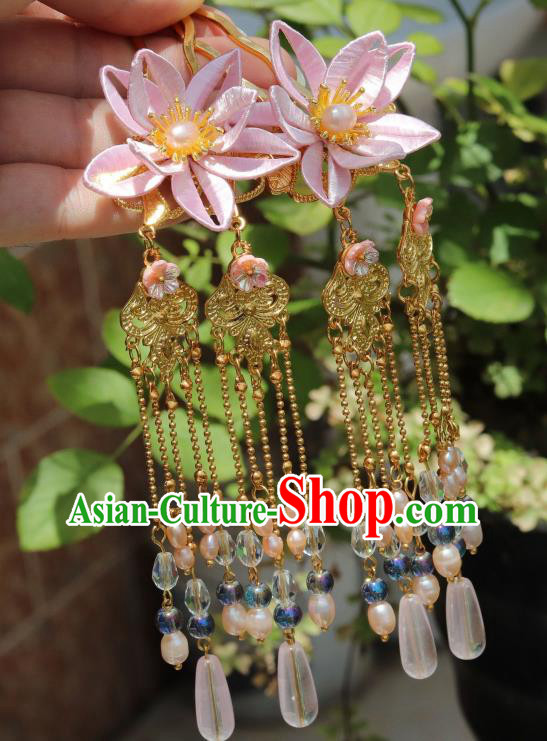 Chinese Ancient Infanta Pink Peach Blossom Hairpin Handmade Ming Dynasty Princess Tassel Hair Stick Chinese Ancient Infanta Pink Peach Blossom Hairpin Handmade Ming Dynasty Princess Tassel Hair Stick
