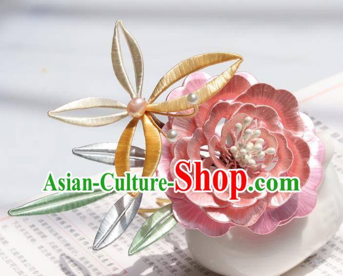 Chinese Ancient Princess Hair Accessories Traditional Hanfu Pink Silk Peony Butterfly Hairpin Chinese Ancient Princess Hair Accessories Traditional Hanfu Pink Silk Peony Butterfly Hairpin