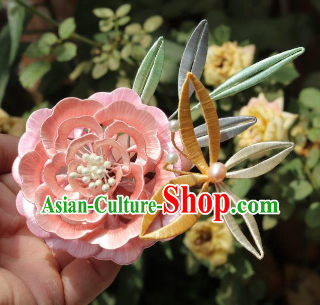 Chinese Ancient Princess Hair Accessories Traditional Hanfu Pink Silk Peony Butterfly Hairpin Chinese Ancient Princess Hair Accessories Traditional Hanfu Pink Silk Peony Butterfly Hairpin