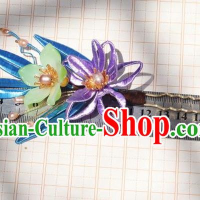 Chinese Handmade Ming Dynasty Hair Accessories Ancient Palace Princess Purple Silk Flower Hairpin