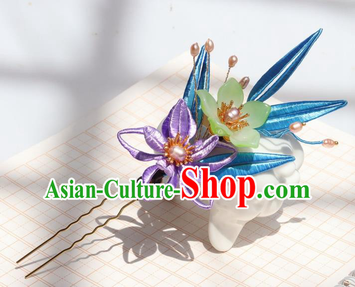 Chinese Handmade Ming Dynasty Hair Accessories Ancient Palace Princess Purple Silk Flower Hairpin Chinese Handmade Ming Dynasty Hair Accessories Ancient Palace Princess Purple Silk Flower Hairpin