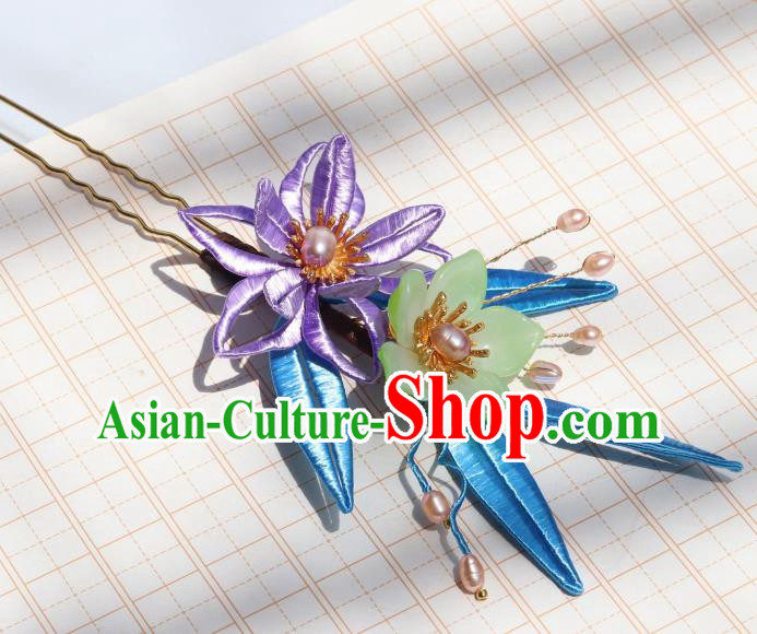 Chinese Handmade Ming Dynasty Hair Accessories Ancient Palace Princess Purple Silk Flower Hairpin Chinese Handmade Ming Dynasty Hair Accessories Ancient Palace Princess Purple Silk Flower Hairpin