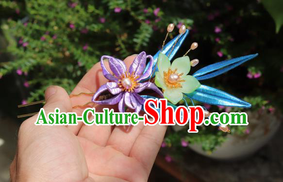 Chinese Handmade Ming Dynasty Hair Accessories Ancient Palace Princess Purple Silk Flower Hairpin Chinese Handmade Ming Dynasty Hair Accessories Ancient Palace Princess Purple Silk Flower Hairpin
