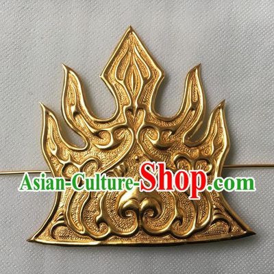 Chinese Ancient King Hairdo Crown Traditional Han Dynasty Prince Golden Flame Headwear